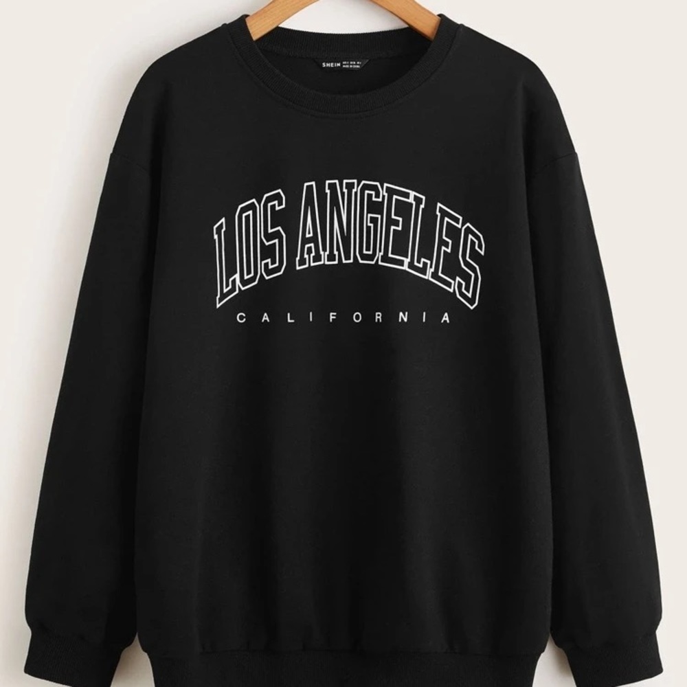 Shein Black Los Angeles Crewneck Sweater